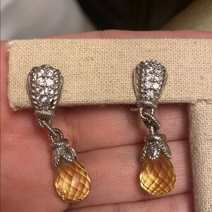 Judith Ripka Elegant Sterling Silver Citrine Drop Earrings